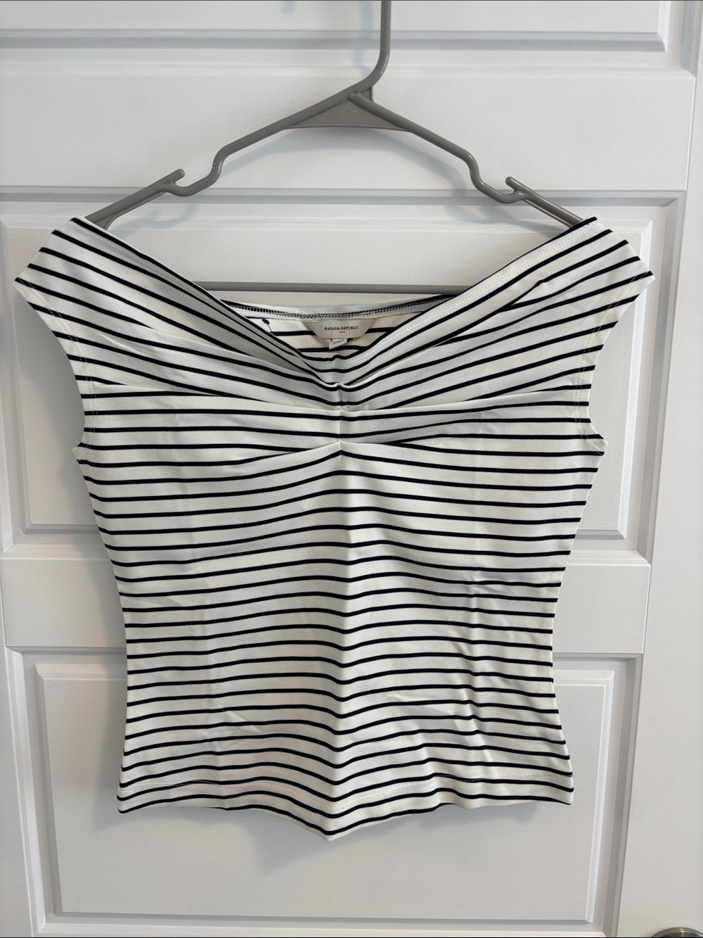 Banana Republic Black and White Striped Off-Shoulder Tank